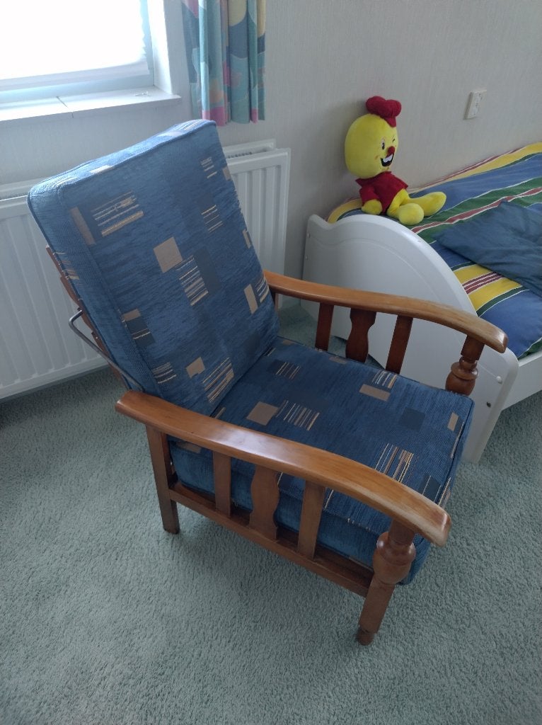 Rookstoel met 3 standen en stevige kussens, Ophalen, Gebruikt, Blauw, Stof