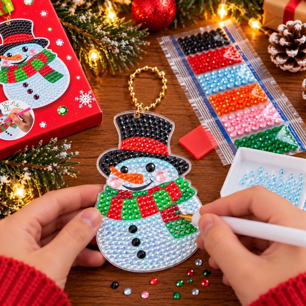 Diamond Painting Sneeuwpop Sleutelhanger – DIY Kerstpakket, D, Nieuw, Ophalen of Verzenden, D