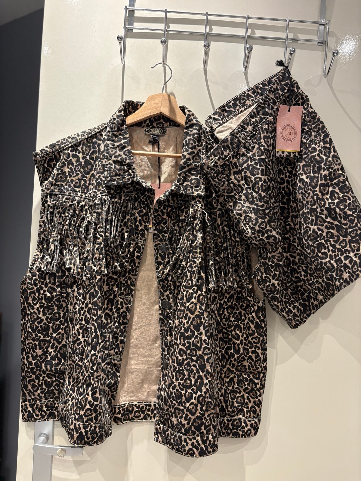 Leopardprint korte broekenset met franjes, Kort, Meerkleurig, Maat 46/48 (XL) of groter, Nieuw