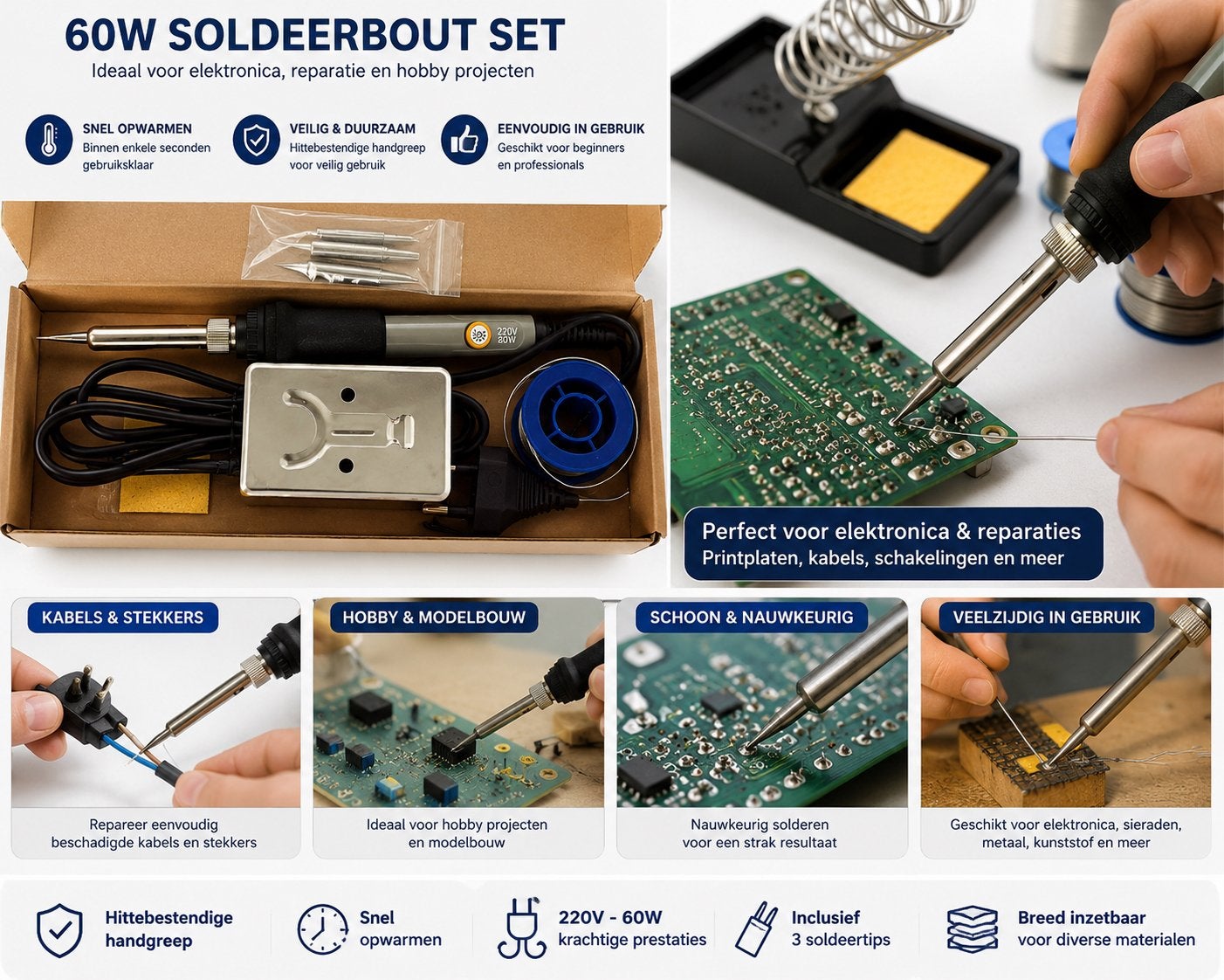 60W Soldeerbout Set - Verstelbare Temperatuur & Accessoires, Verzenden, Nieuw