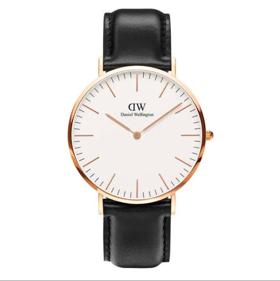 Daniel Wellington Classic Roségoud Zwart Leren Horloge, Ophalen of Verzenden, Zo goed als nieuw, Leer, Overige merken