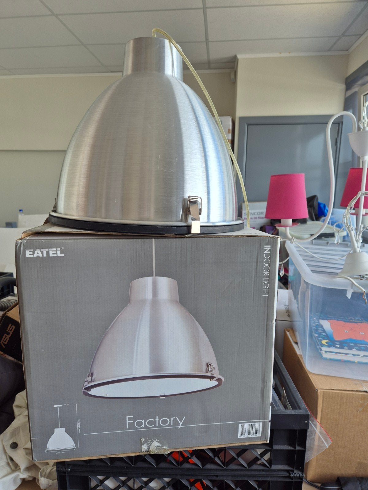 2x Nieuwe Industriële Hanglamp EATEL 'Factory' - Zilver, Ophalen of Verzenden, Nieuw, Glas, Industrieel