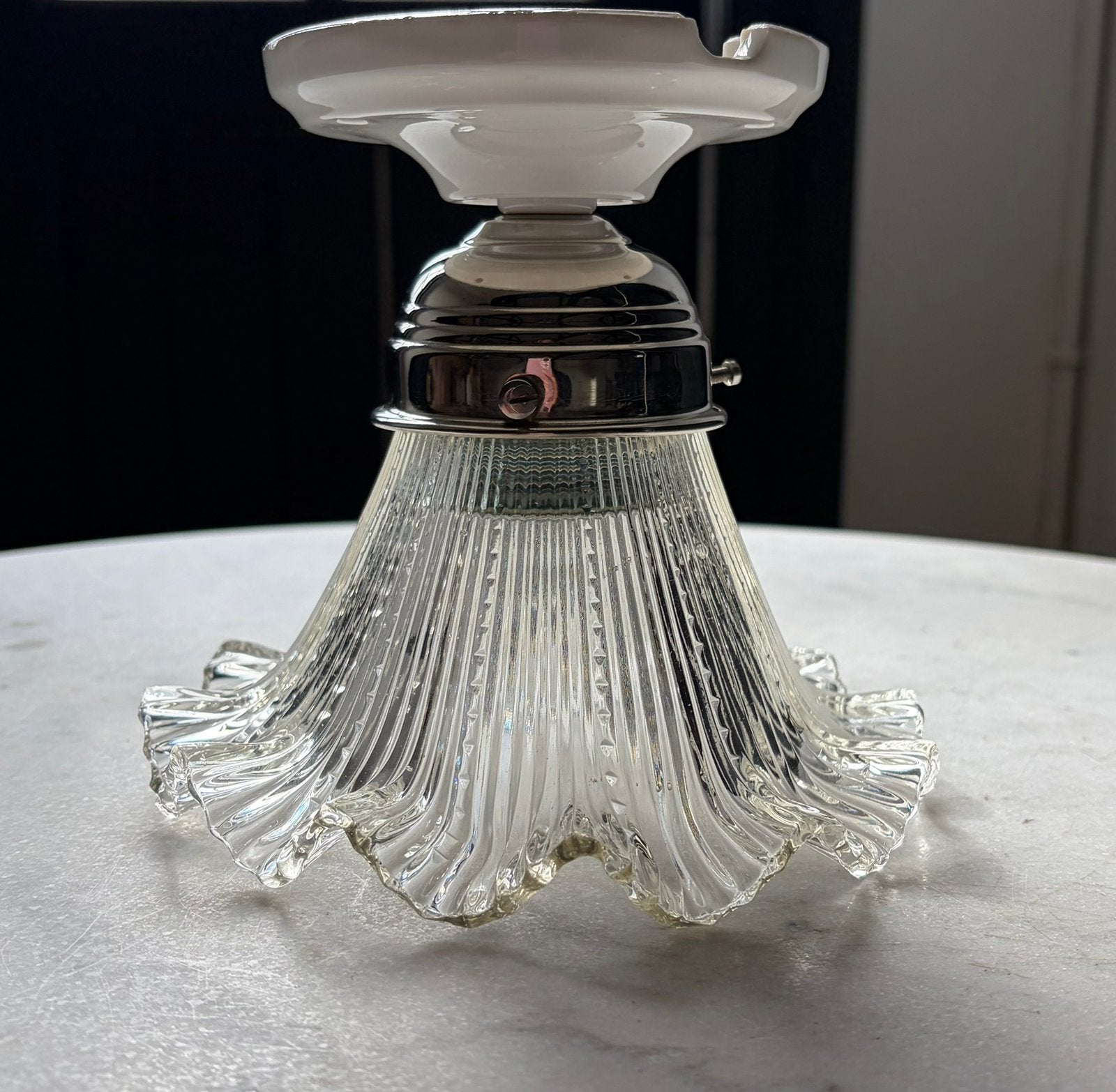 Vintage sierlijk glazen holophane plafonniere plafondlamp, Ophalen of Verzenden, Nieuw, Glas