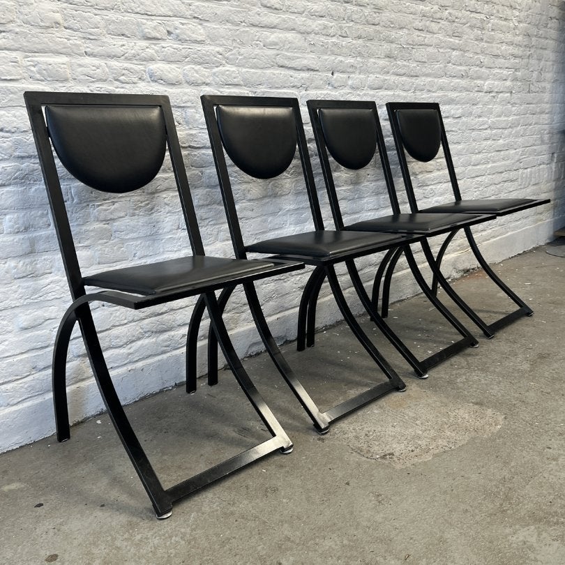 4x vintage designstoelen KFF - zwart staal, minimalistisch, Huis en Inrichting, Stoelen, Ophalen, Gebruikt, Zwart, Onbekend