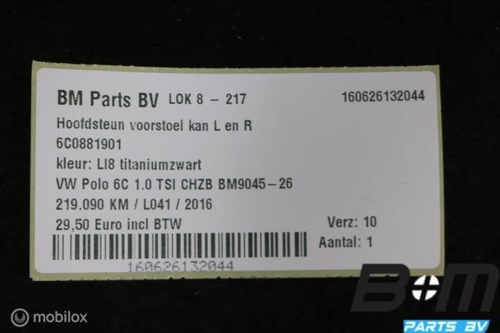 Hoofdsteun voorstoel kan L of R VW Polo 6C LI8 6C0881901, Gebruikt