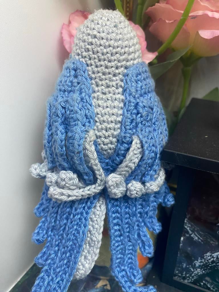 Gehaakte Vogel Knuffel - Handgemaakt Blauw/Grijs, Handgemaakt, Meerkleurig, Ophalen of Verzenden, Zo goed als nieuw