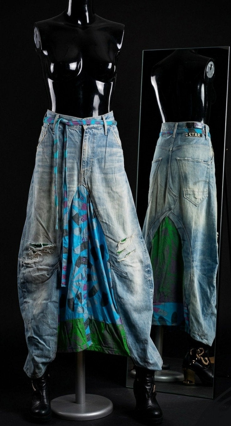 2 in 1: harembroek en rok, Kleding | Dames, Broeken en Pantalons, Zo goed als nieuw, Maat 38/40 (M), Blauw, Lang, Ophalen of Verzenden