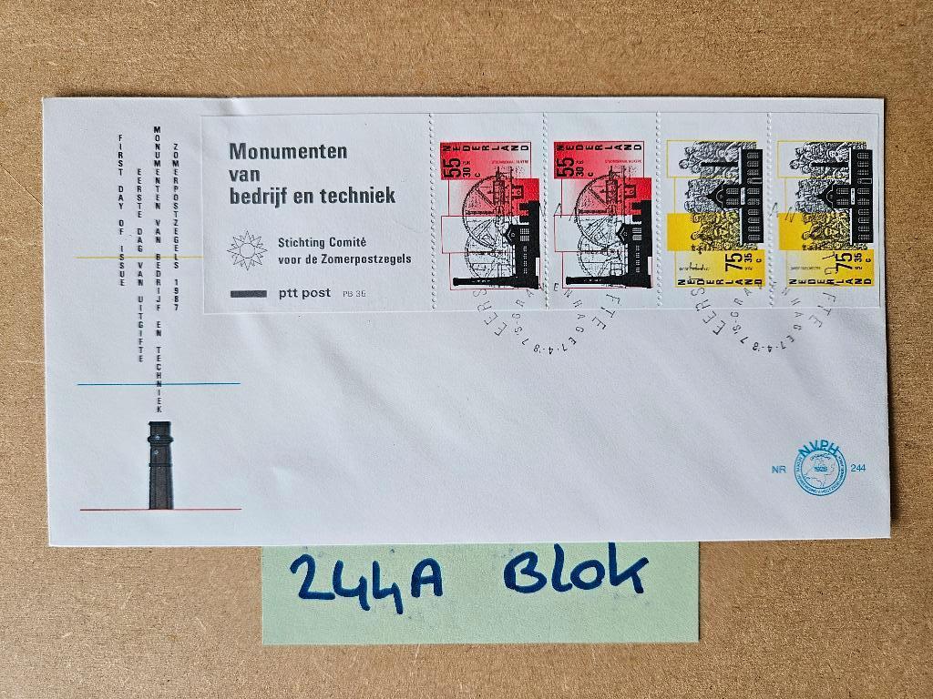 FDC E244A 1987 - BLOK MONUMENTEN - EERSTE DAG ENVELOP, Ophalen of Verzenden, Onbeschreven, Nederland