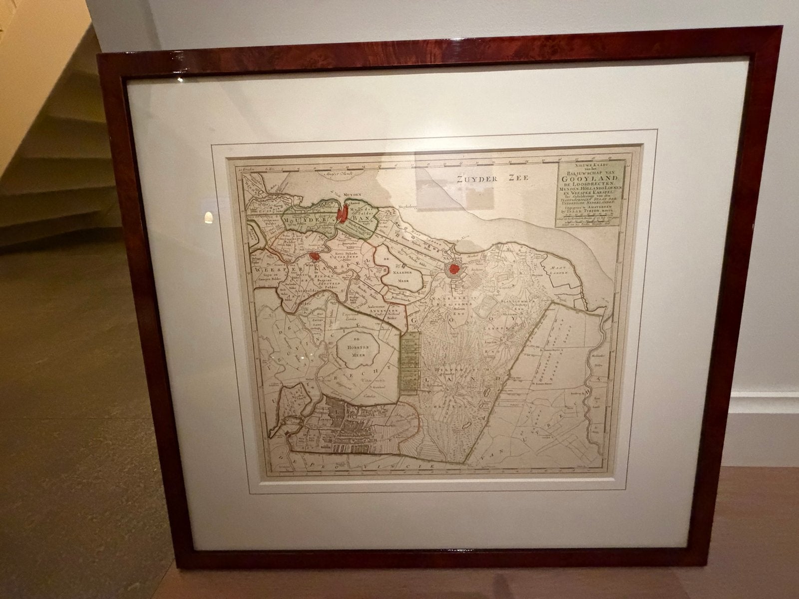 Originele kopergravure 'Nieuwe Kaart van Gooyland' (ca. 1750, Antiek en Kunst, Ophalen, Handgekleurd, Cartografie, Gravure