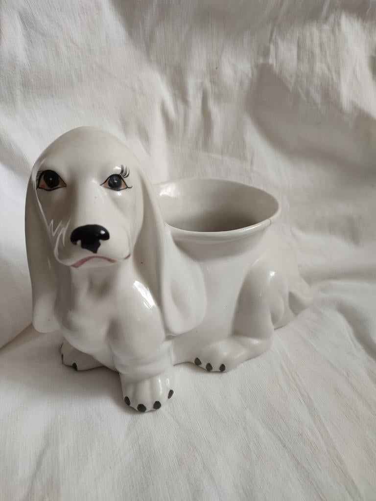 Vintage Kitsch hond plantenbak bloempot keramiek wit honden, Verzamelen, Retro, Ophalen of Verzenden, Huis en Inrichting
