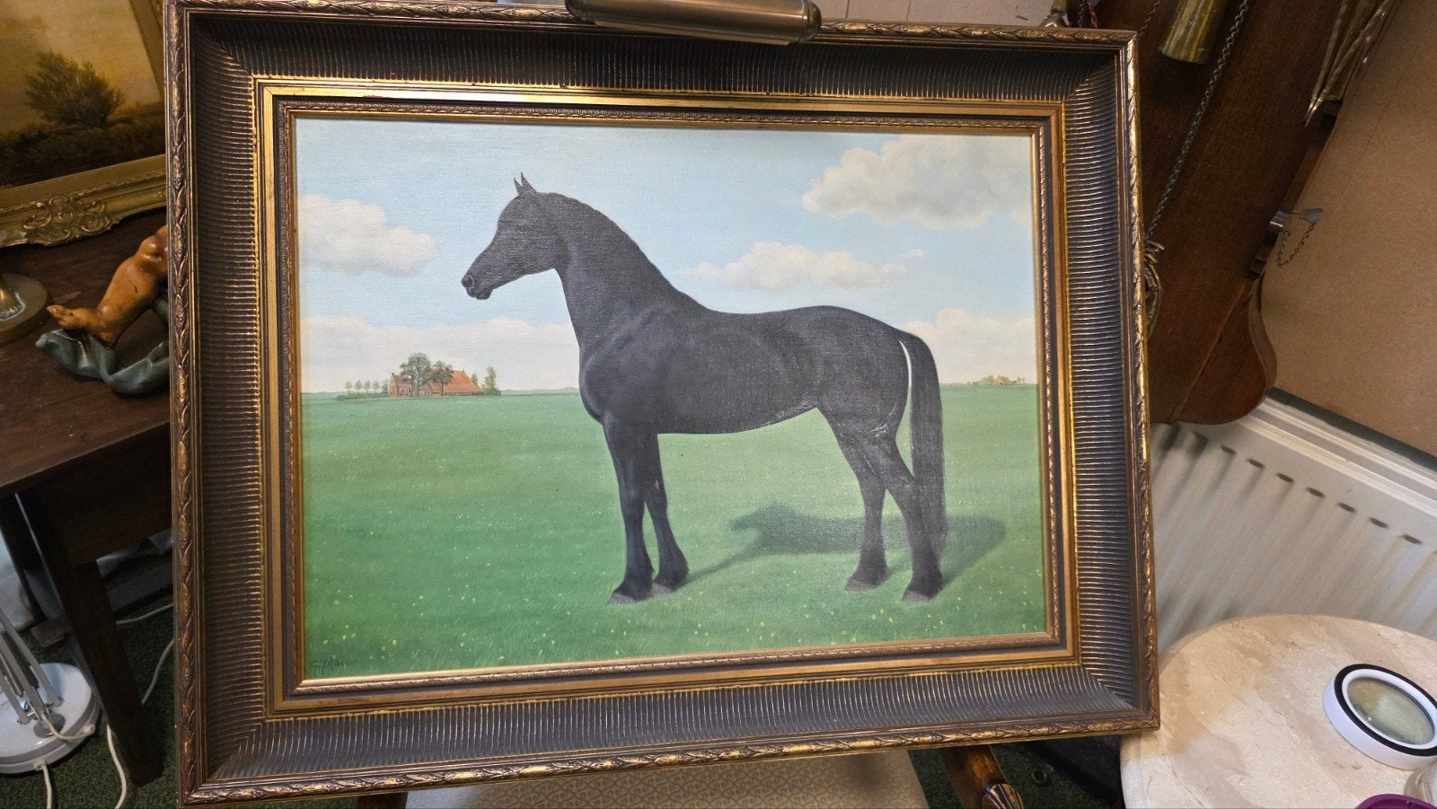 Groot gesigneerd antiek paardenschilderij, Ophalen
