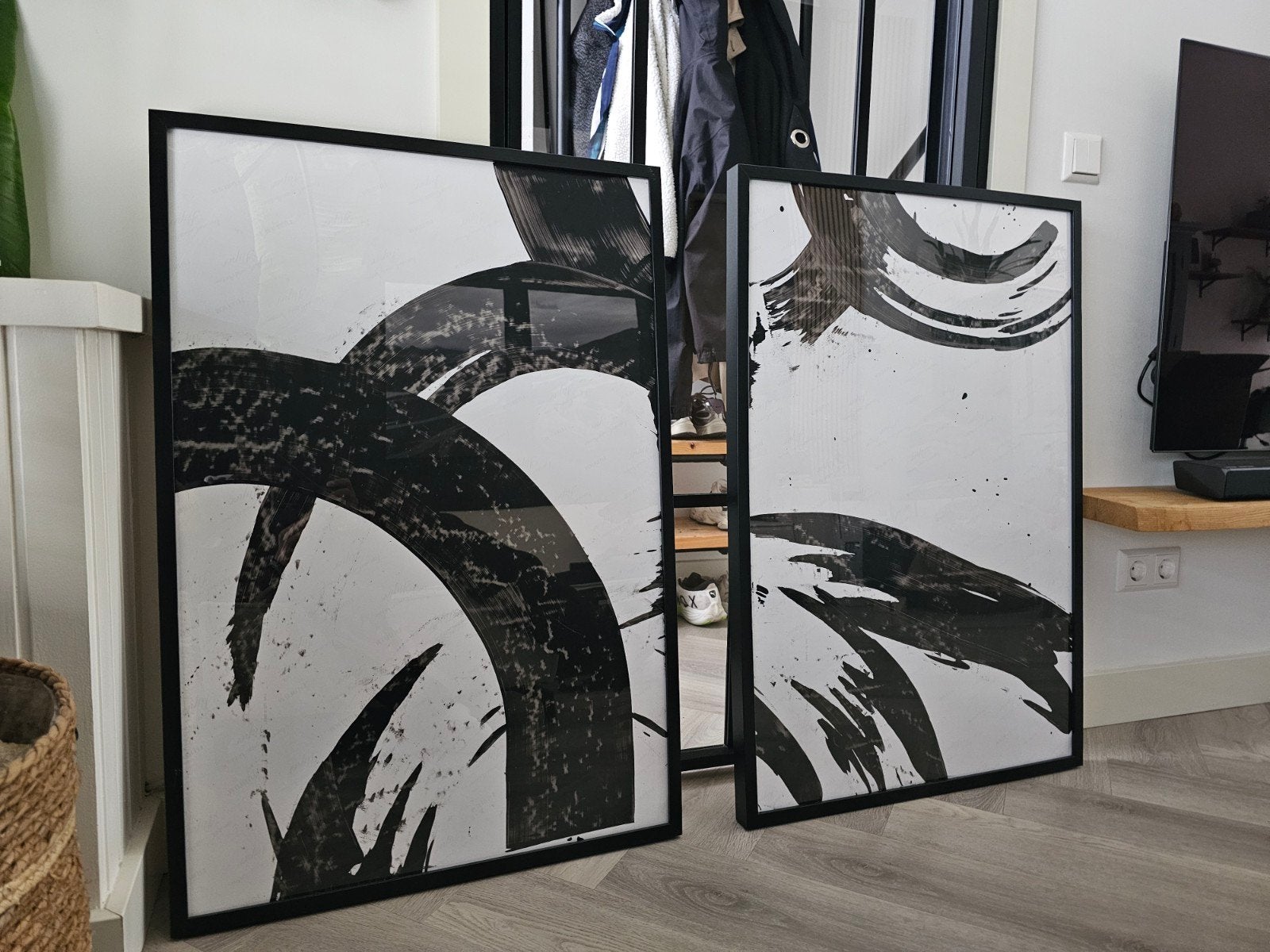 Abstracte kunst: Set van 2 ingelijste werken, Ophalen of Verzenden