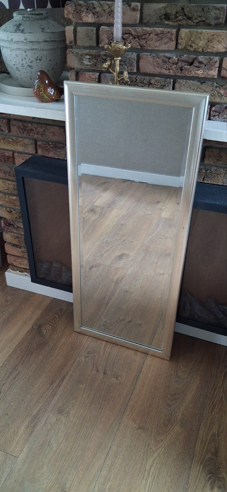 Spiegel 40x95 cm met zilvergoudkleurige lijst, Minder dan 50 cm, Gebruikt, Ophalen of Verzenden, Minder dan 100 cm