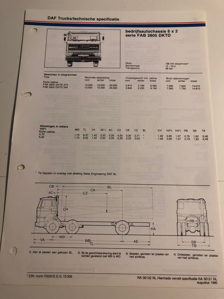 Technische specificatie DAF 2800, Ophalen of Verzenden, Zo goed als nieuw, Auto's