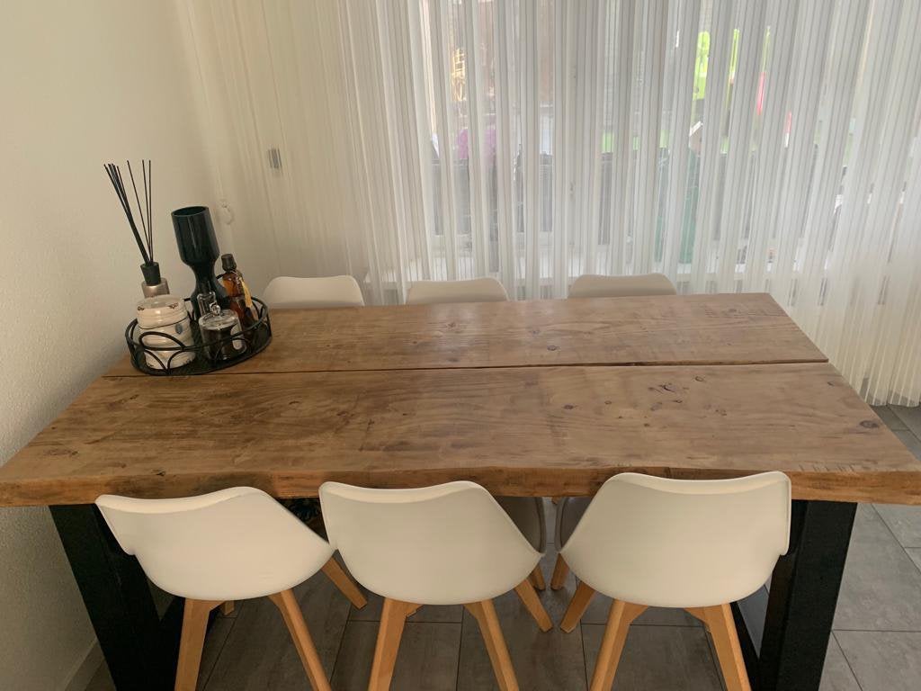 Industriele beukenhouten Eettafel 180cm, Huis en Inrichting, Ophalen, 200 cm of meer, 50 tot 100 cm, Zo goed als nieuw
