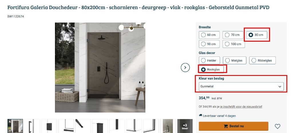 Fortifura Galeria Douchedeur 80x200cm Rookglas Gunmetal, Doe-het-zelf en Verbouw, Glas en Ramen, Ophalen, Gevelraam of Ruit, 80 tot 120 cm