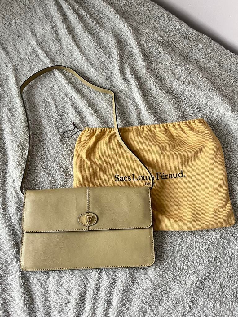 Louis Féraud Schoudertasje - Beige Leer, Ophalen of Verzenden, Gebruikt, Beige, Schoudertasje