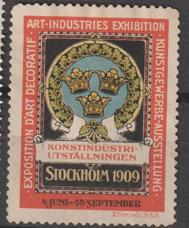 Zweden sluitzegel Kunstnijverheidsexpo Stockholm 1909, Ophalen of Verzenden, Zweden, Postfris