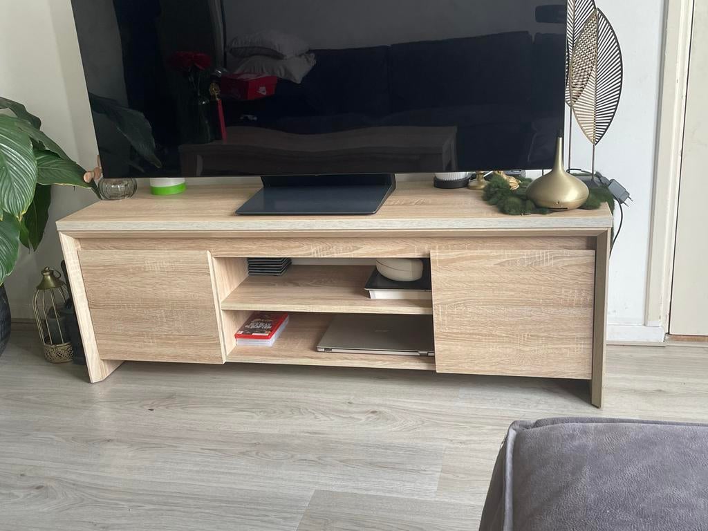 Sonoma beige houten tv meubel, gehele set te koop, Gebruikt, 100 tot 150 cm, Ophalen of Verzenden, Minder dan 100 cm