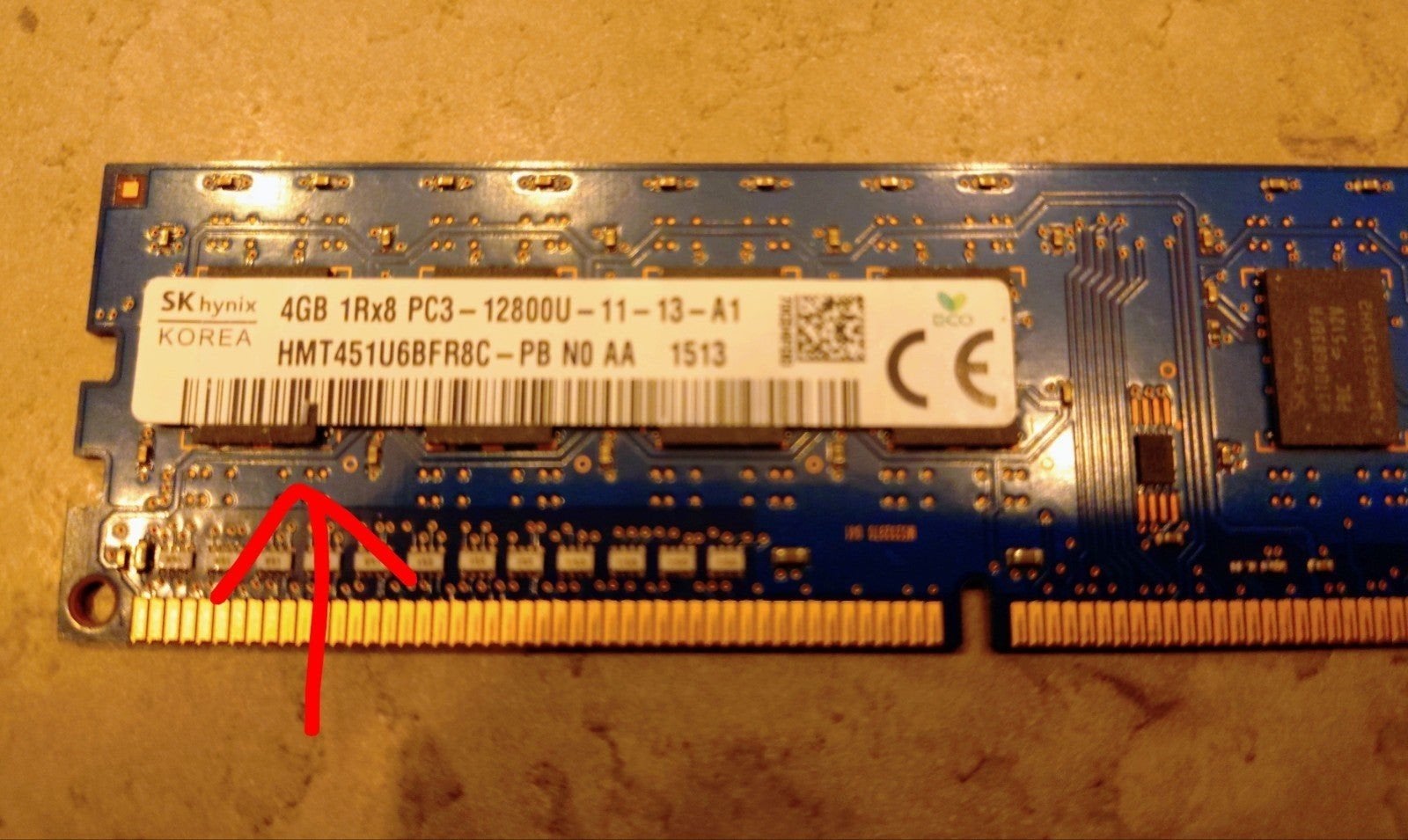 Defecte SK Hynix 4GB DDR3 PC3-12800U RAM Geheugenbankje, DDR3, Ophalen of Verzenden, Desktop, Niet werkend