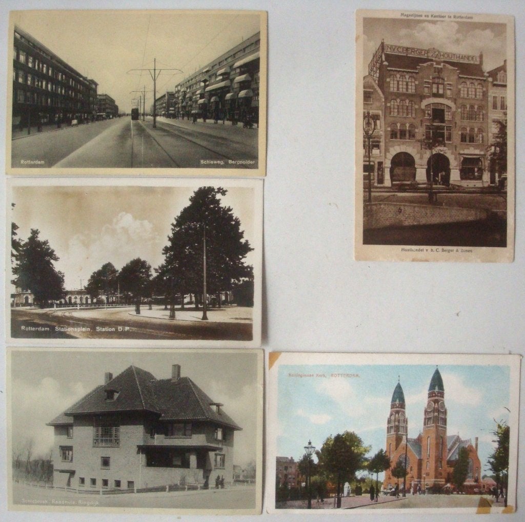 5 oude ansichtkaarten Rotterdam, 1912, z.j., 1935, 1920, 192, Ophalen of Verzenden, Voor 1920, Gelopen, Zuid-Holland