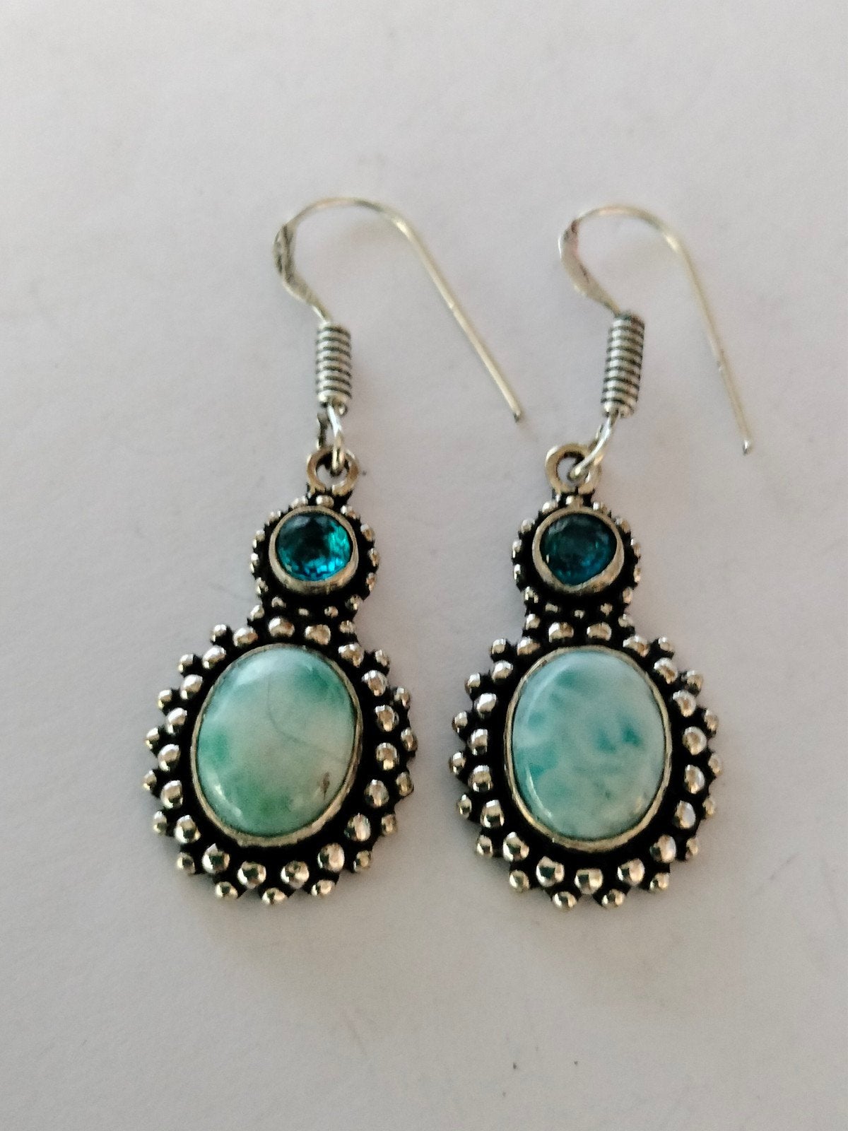 zilveren oorbellen met larimar en topaas, Hangers, Blauw, Nieuw, Ophalen of Verzenden