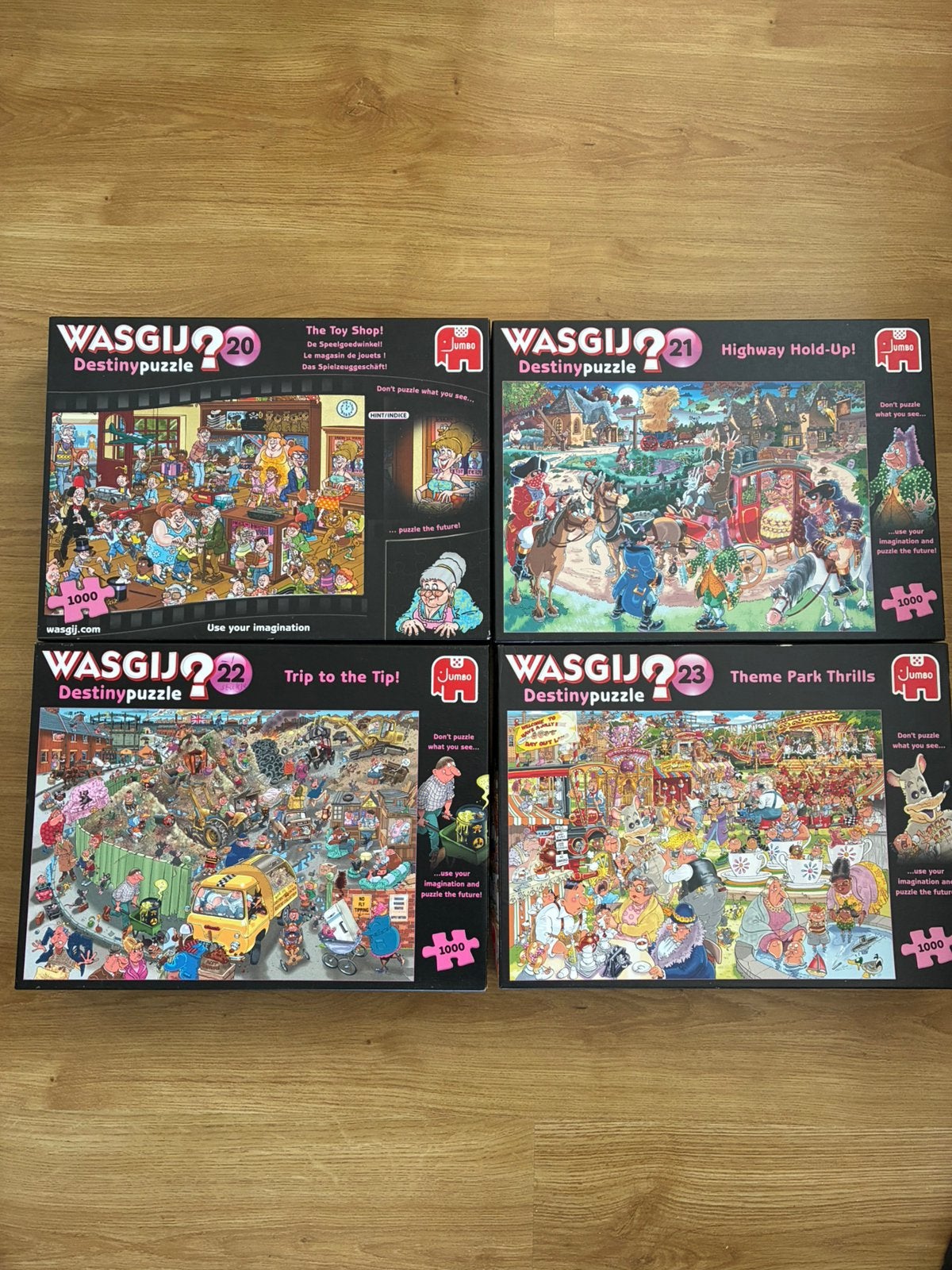 Wasgij puzzels-nr.20,21,22 en 23-1000 stukjes., Ophalen of Verzenden, 500 t/m 1500 stukjes, Zo goed als nieuw