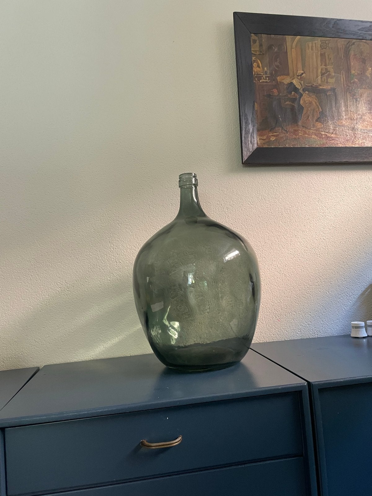 Grote vintage glazen fles - Groen decoratie vaas, Ophalen