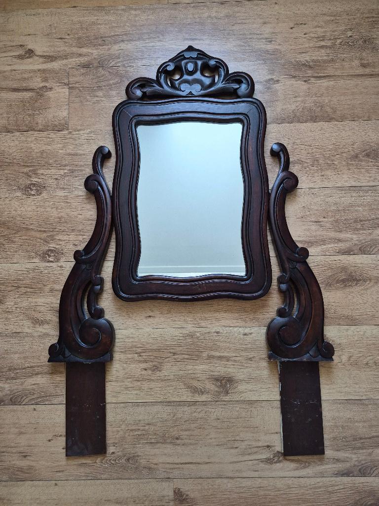 Antieke houten kapspiegel, Ophalen, Rechthoekig, 50 tot 100 cm, Minder dan 100 cm