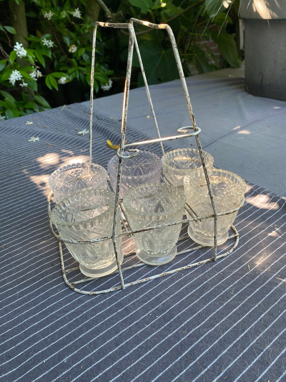 Vintage Glazen Dessertcoupes in Metalen Houder - Set van 6, Ophalen of Verzenden