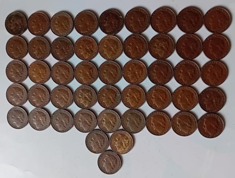 48 Stuks en 31 stuks koperen centen wilhelmina 1948, Postzegels en Munten, Munten | Nederland, Ophalen of Verzenden, Koningin Wilhelmina