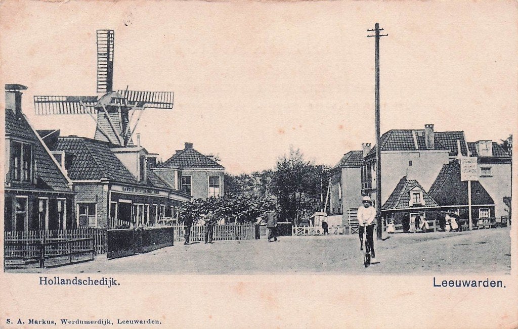 Leeuwarden - Hollandschedijk met MOLEN (gel. 1905), Ophalen of Verzenden, Voor 1920, Gelopen, Friesland