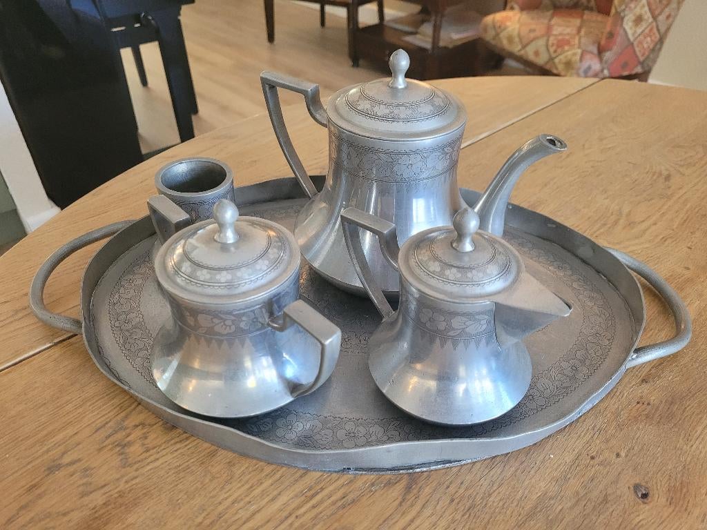 Antiek tinnen thee servies, Antiek en Kunst, Ophalen of Verzenden