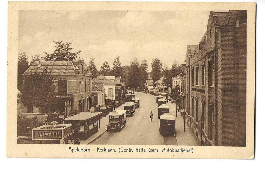 apeldoorn  autobusdienst kerklaan  stempel volksherstel 1946, Verzenden, Gebruikt, Auto's