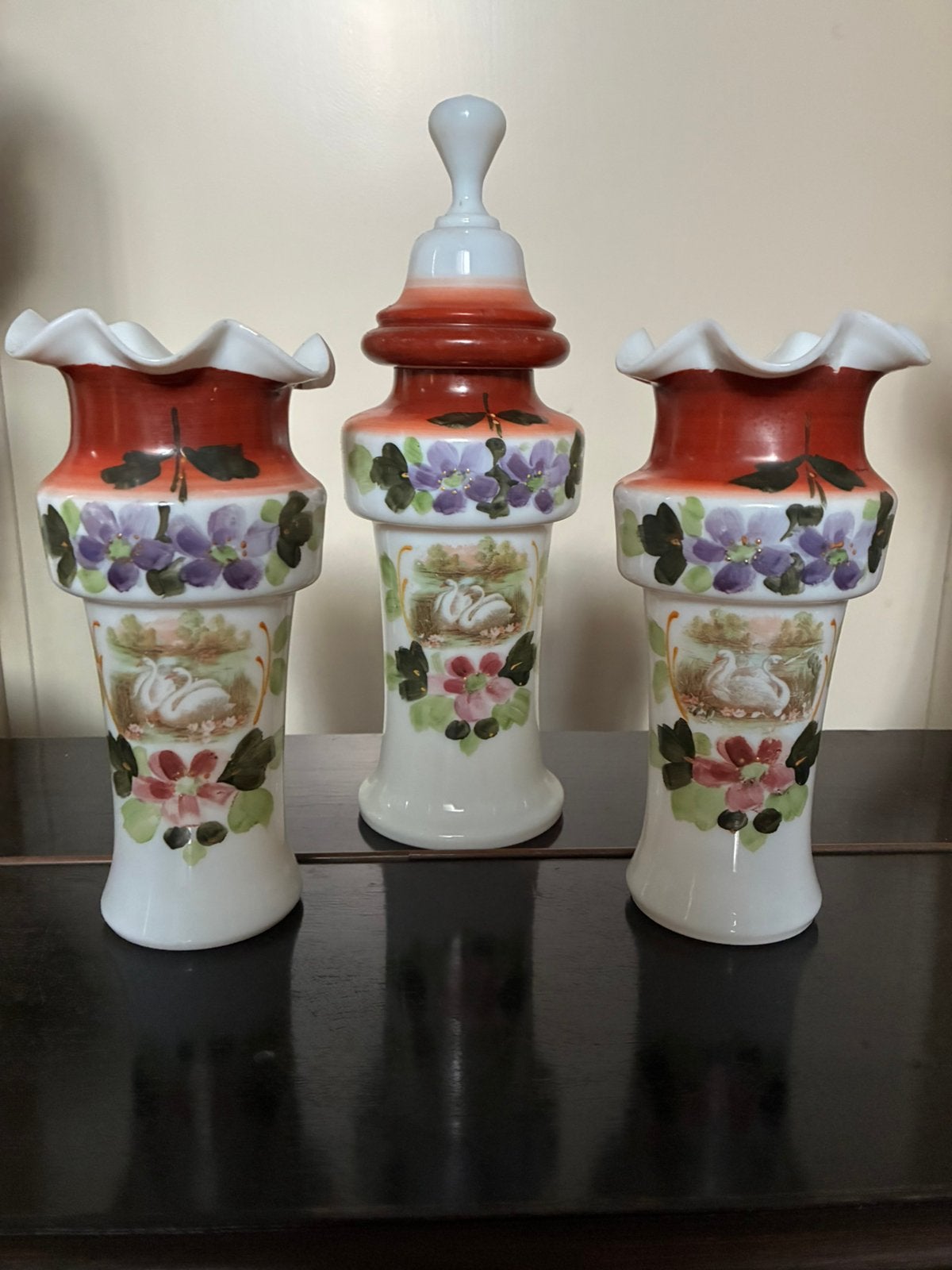 Kaststel driedelig opaline jaartal 1890 / 1900, Ophalen of Verzenden