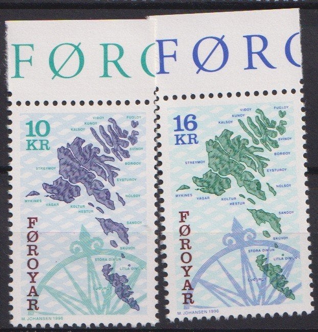 Faeröer 1996 Landkaarten met TAB, Verzenden, Postfris, Overige thema's
