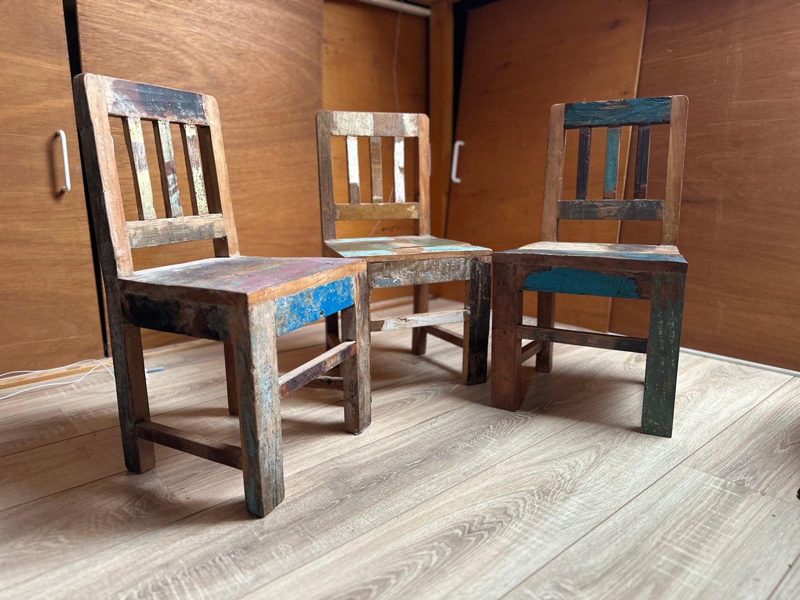 3 scrapwood stoeltjes van Otentic Design, Ophalen, Gebruikt, Overige typen