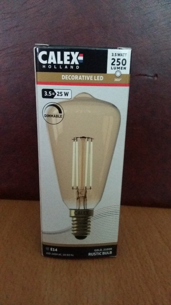 Nieuwe Calex lampen rustic blub 250lm dimbaar E14 gold, Huis en Inrichting, Ophalen, Nieuw, E14 (klein), Led-lamp