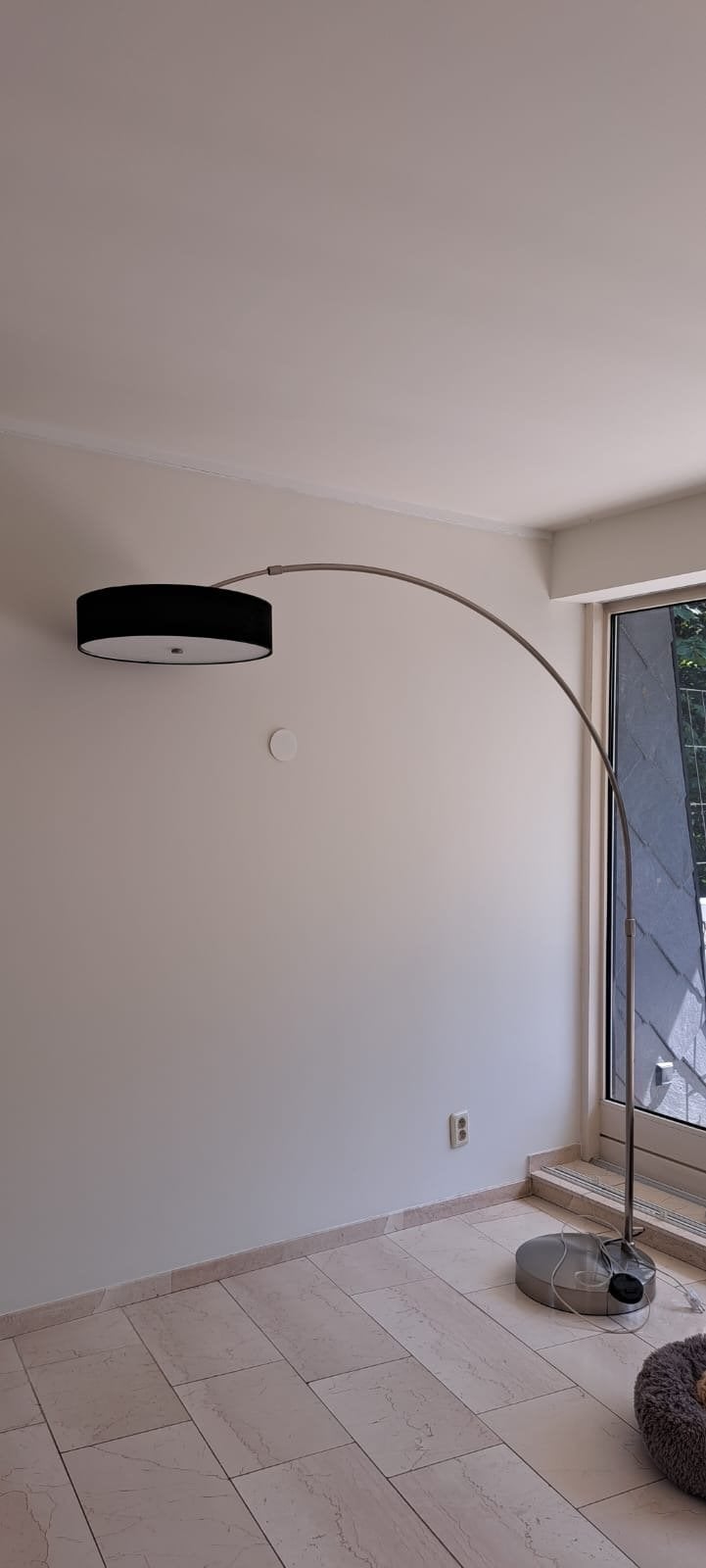 Design Booglamp met Antraciet Grijze Stoffen Kap, Ophalen, Gebruikt, Metaal, 200 cm of meer