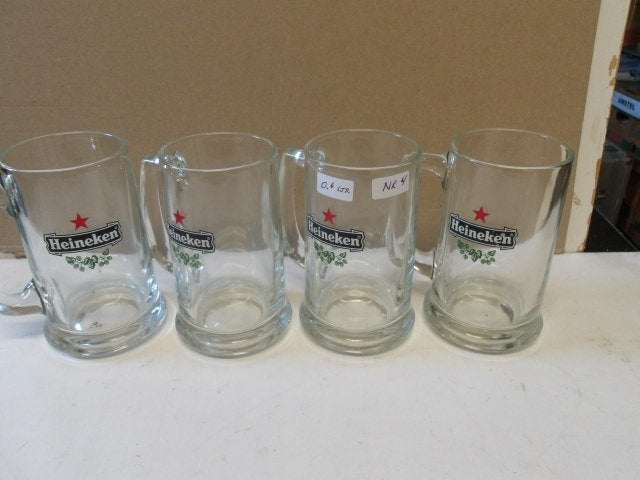 Heineken pullenset (nr.4)  4 stuks, glazen 0.4 ltr, Ophalen of Verzenden, Nieuw, Pul(len), Heineken