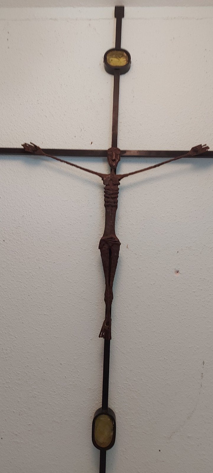 zeldzaam brutalistisch processie crucifix op staf 50s, Antiek en Kunst, Ophalen