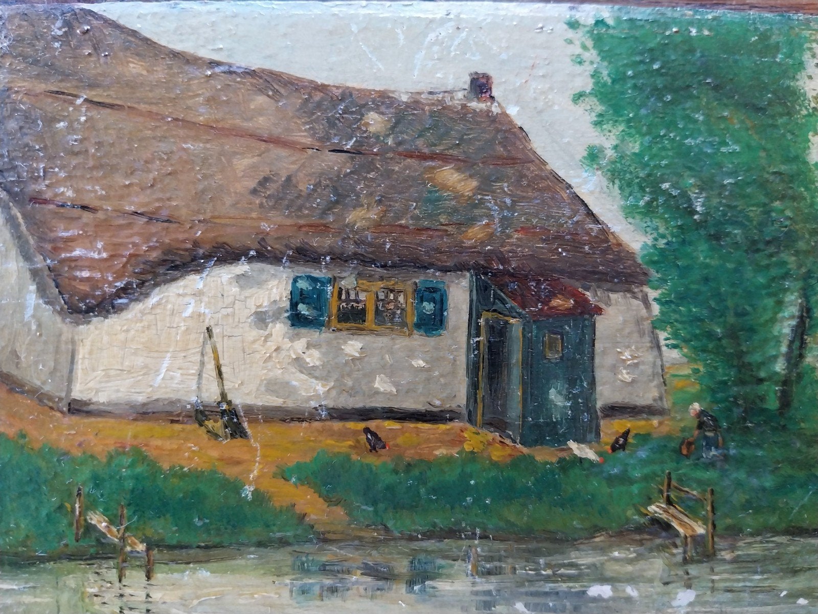 Klein boerderijtje  op hout ..., Antiek en Kunst, Kunst | Schilderijen | Klassiek, Ophalen of Verzenden