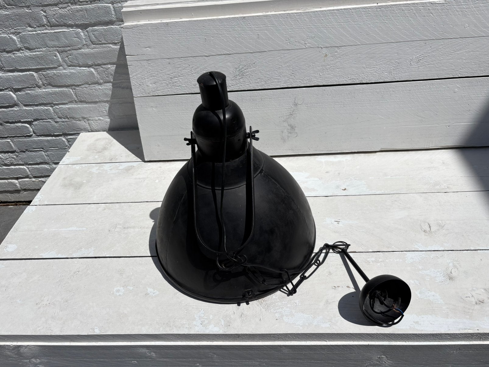 Industriele zwarte metalen lamp, Ophalen of Verzenden, Zo goed als nieuw, Metaal, Minder dan 50 cm