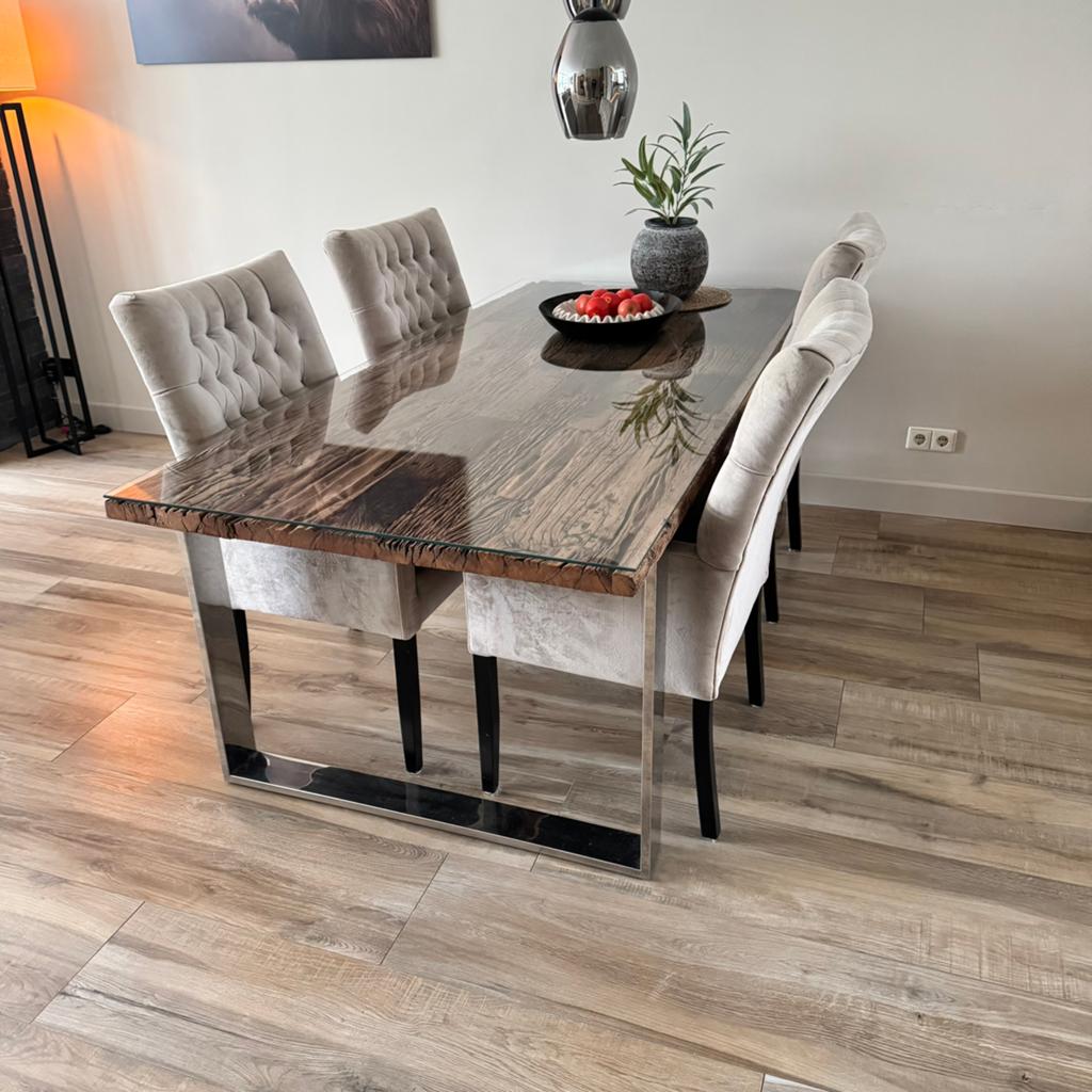 Rofra eettafel met 4 stoelen, Ophalen, Gebruikt, 200 cm of meer, 50 tot 100 cm