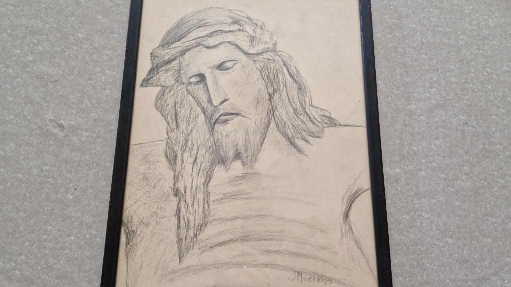 oude tekening jesus in lijst gesigneerd, Ophalen of Verzenden