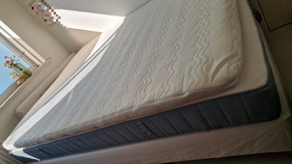 Ikea boxspring Espevär 1.60 x 2.00, Ophalen, Gebruikt, Wit, Tweepersoons