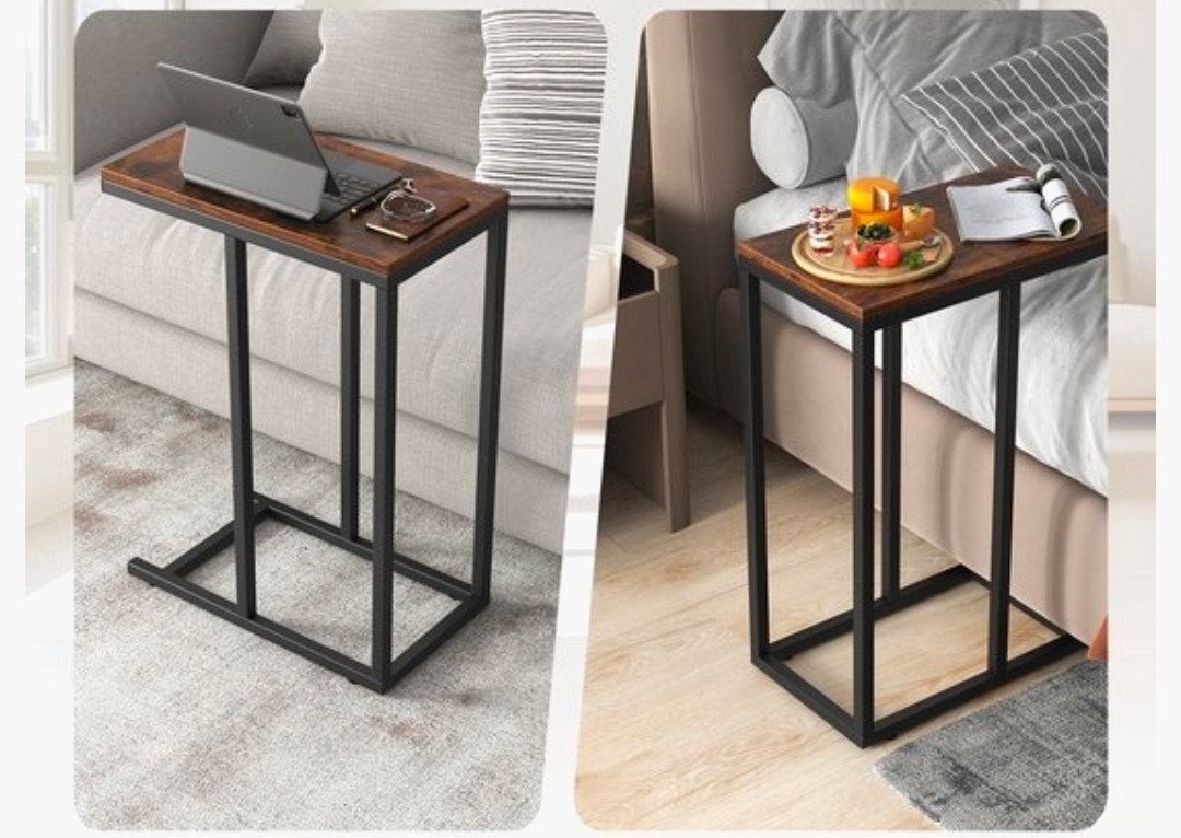 Bijzettafel met houten blad en metalen frame, Huis en Inrichting, Tafels | Bijzettafels, Ophalen, Minder dan 55 cm, Zo goed als nieuw