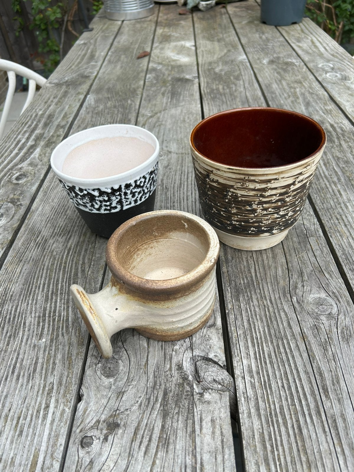 3 vintage planten bloempotten, keramiek, Tuin en Terras, Ophalen, Gebruikt, Rond, Binnen