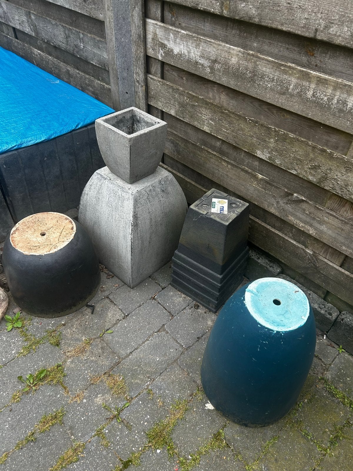 Diverse bloempotten in verschillende maten en materialen, Tuin en Terras, Gebruikt, Binnen, Beton, Rechthoekig