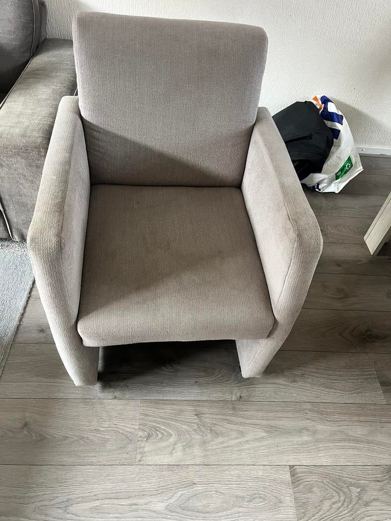 fauteuil - Beige/Lichtgrijs weinig gebruikt, Gebruikt, 75 tot 100 cm, Ophalen of Verzenden, Stof
